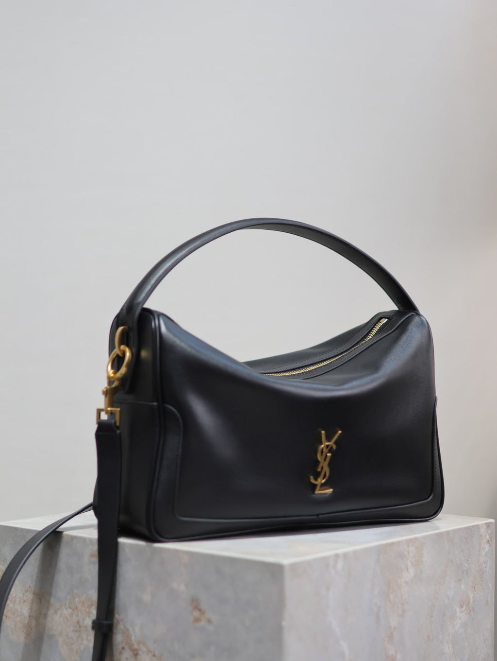 Saint Laurent Camera Supple Bag 28 in Black Smooth Lambskin Gold Hardware