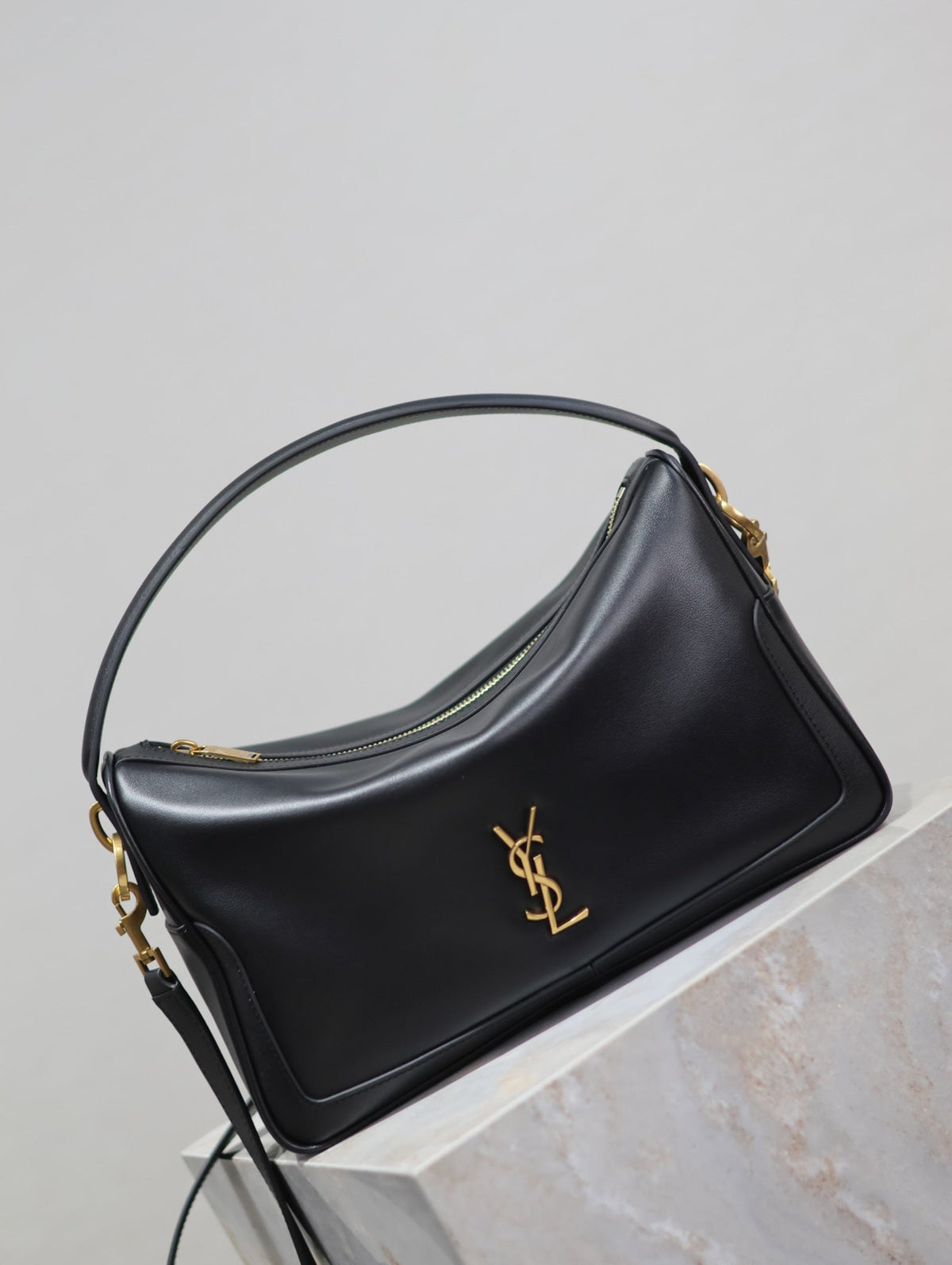 Saint Laurent Camera Supple Bag 28 in Black Smooth Lambskin Gold Hardware