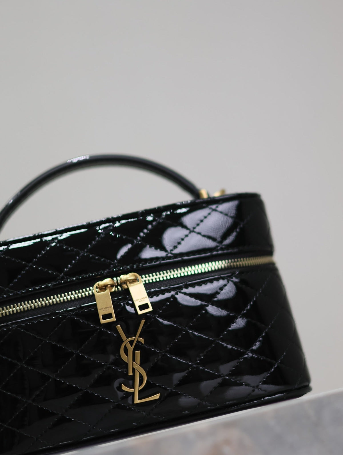 Saint Laurent Gaby Mini Vanity 18 in Black Glossy Lambskin Gold Hardware Bag