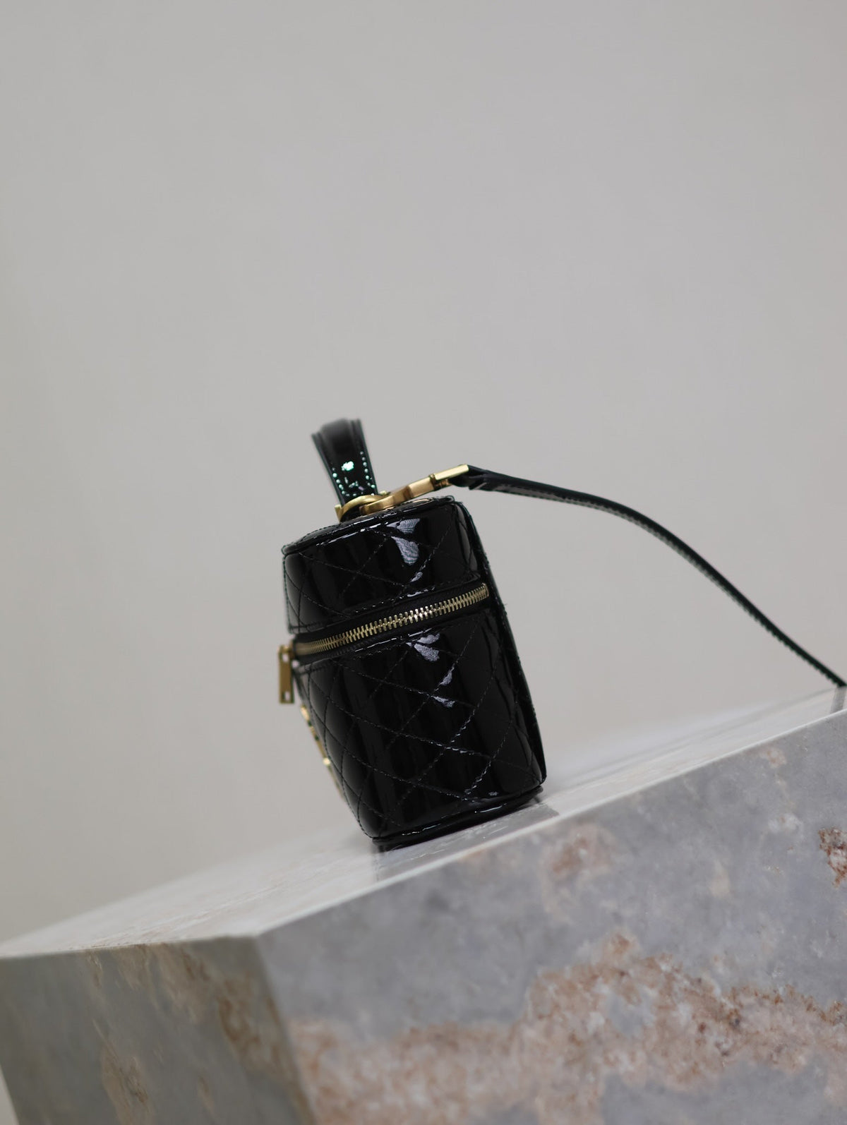 Saint Laurent Gaby Mini Vanity 18 in Black Glossy Lambskin Gold Hardware Bag