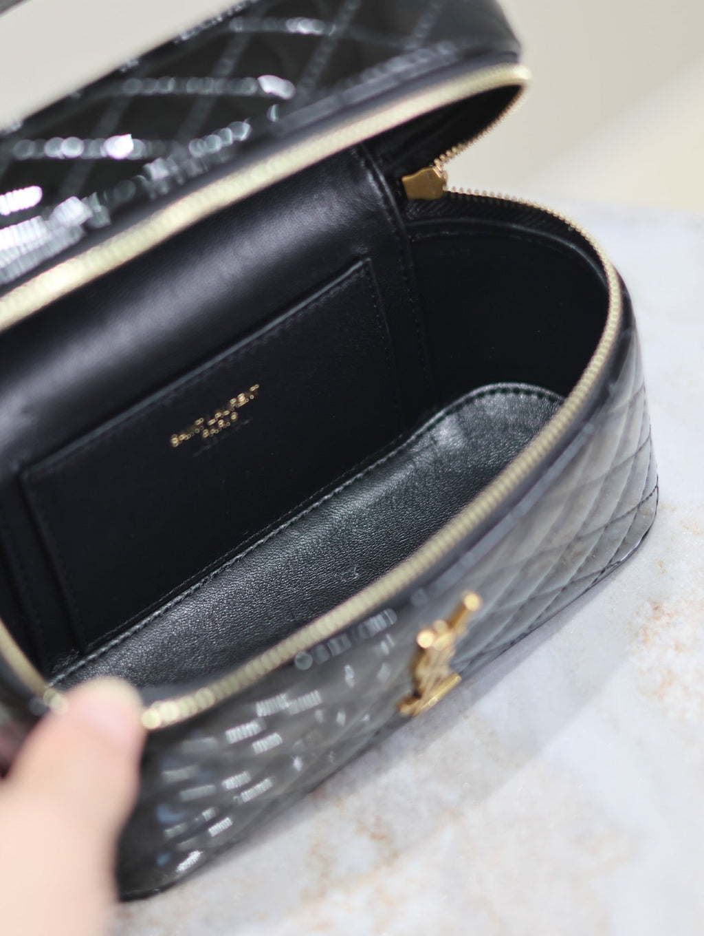 Saint Laurent Gaby Mini Vanity 18 in Black Glossy Lambskin Gold Hardware Bag