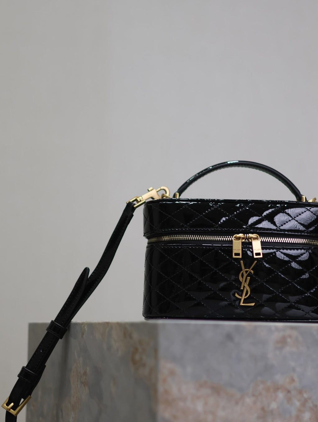 Saint Laurent Gaby Mini Vanity 18 in Black Glossy Lambskin Gold Hardware Bag