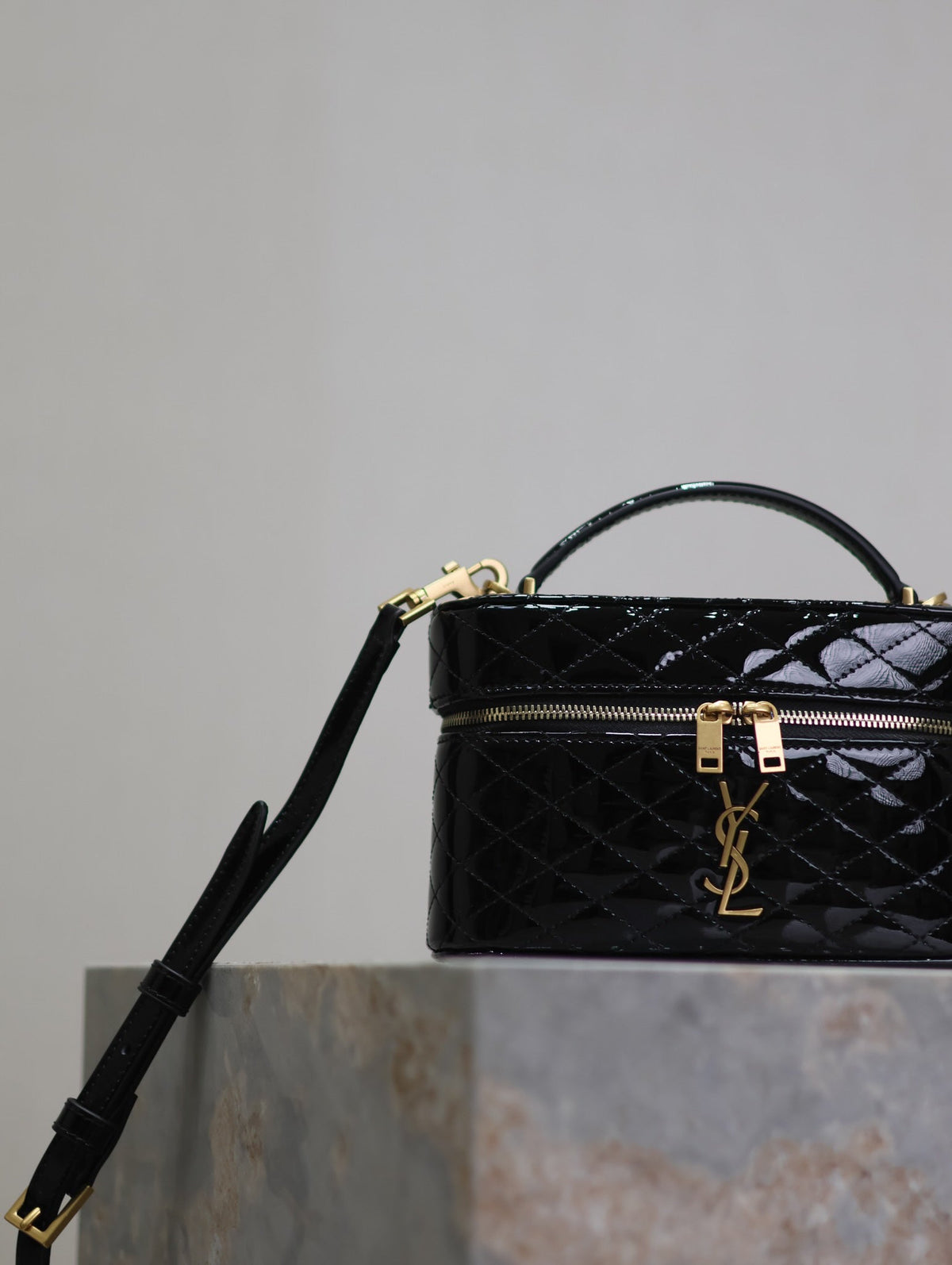 Saint Laurent Gaby Mini Vanity 18 in Black Glossy Lambskin Gold Hardware Bag