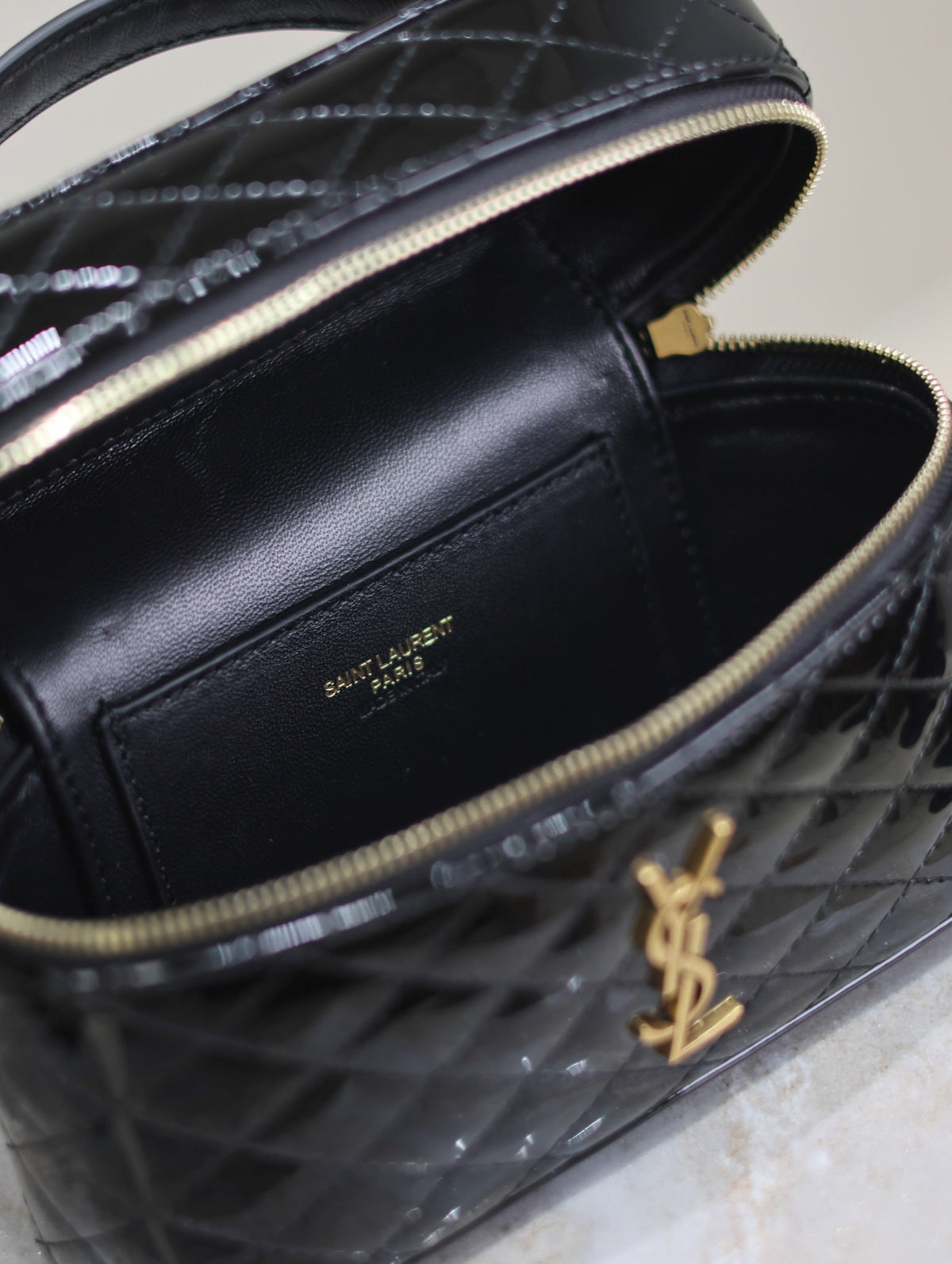 Saint Laurent Gaby Mini Vanity 18 in Black Glossy Lambskin Gold Hardware Bag