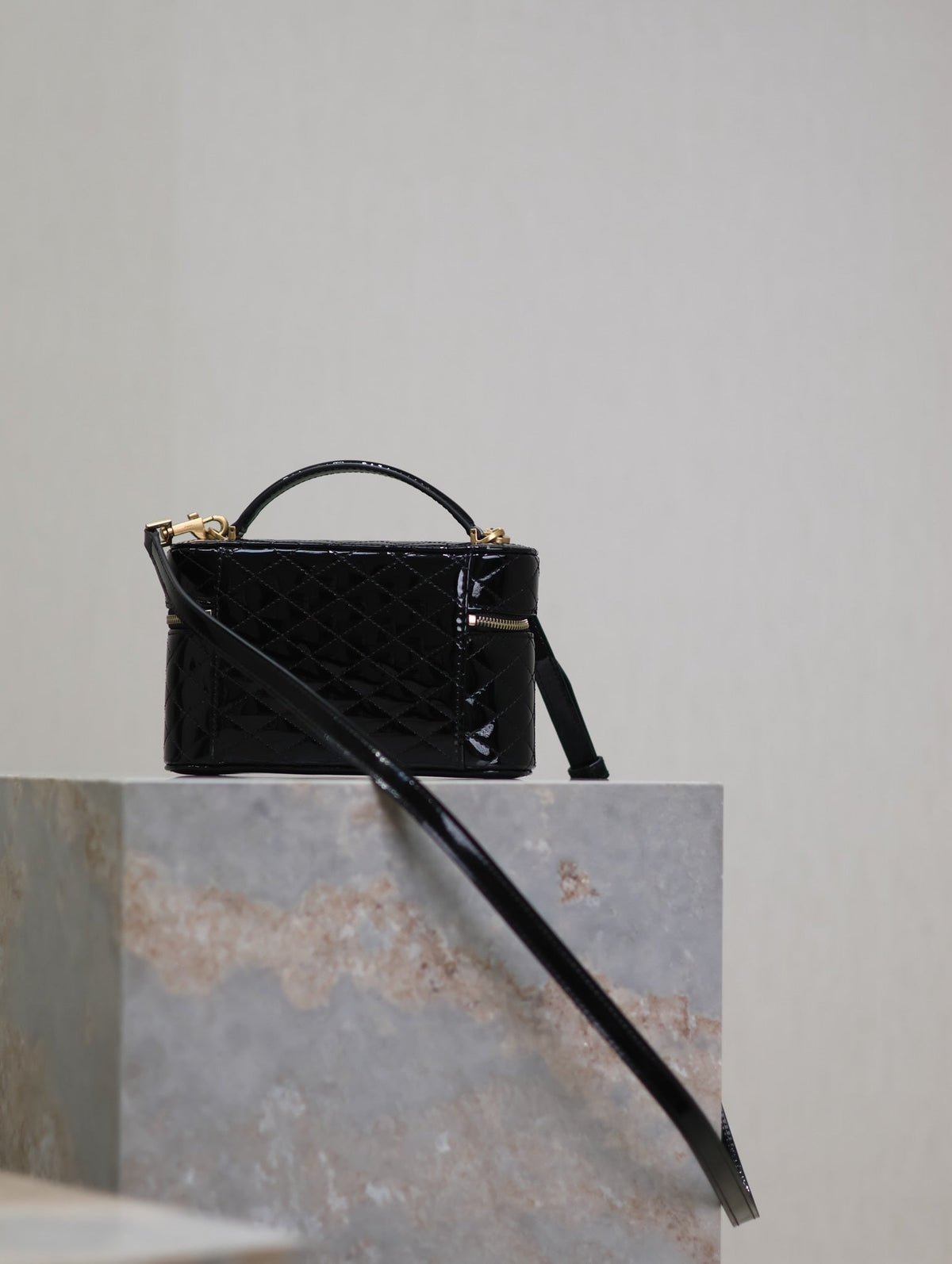 Saint Laurent Gaby Mini Vanity 18 in Black Glossy Lambskin Gold Hardware Bag