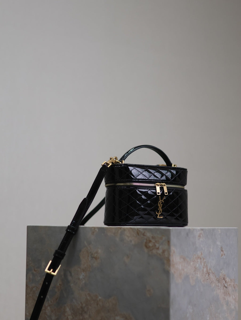 Saint Laurent Gaby Mini Vanity 18 in Black Glossy Lambskin Gold Hardware Bag