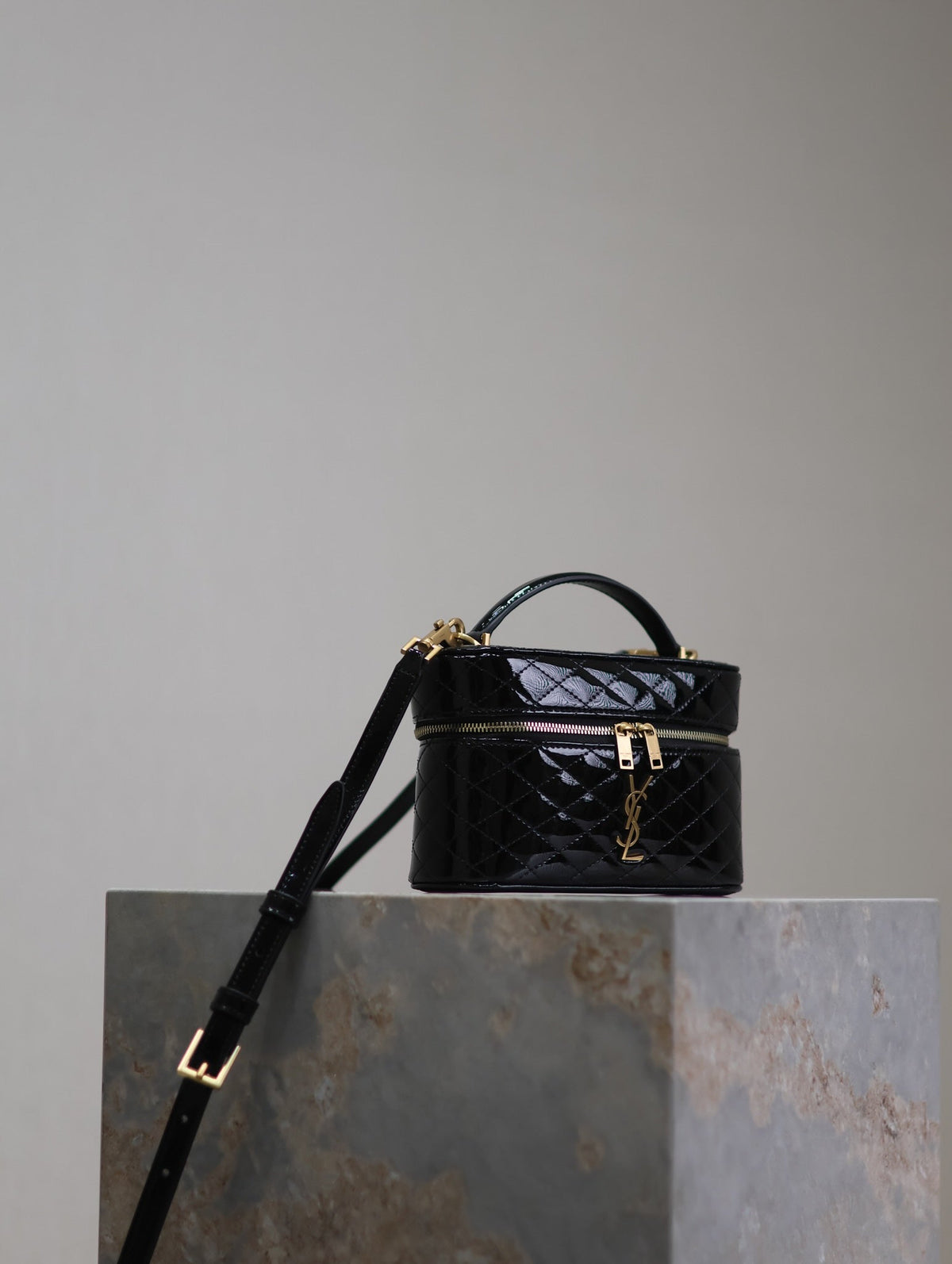 Saint Laurent Gaby Mini Vanity 18 in Black Glossy Lambskin Gold Hardware Bag