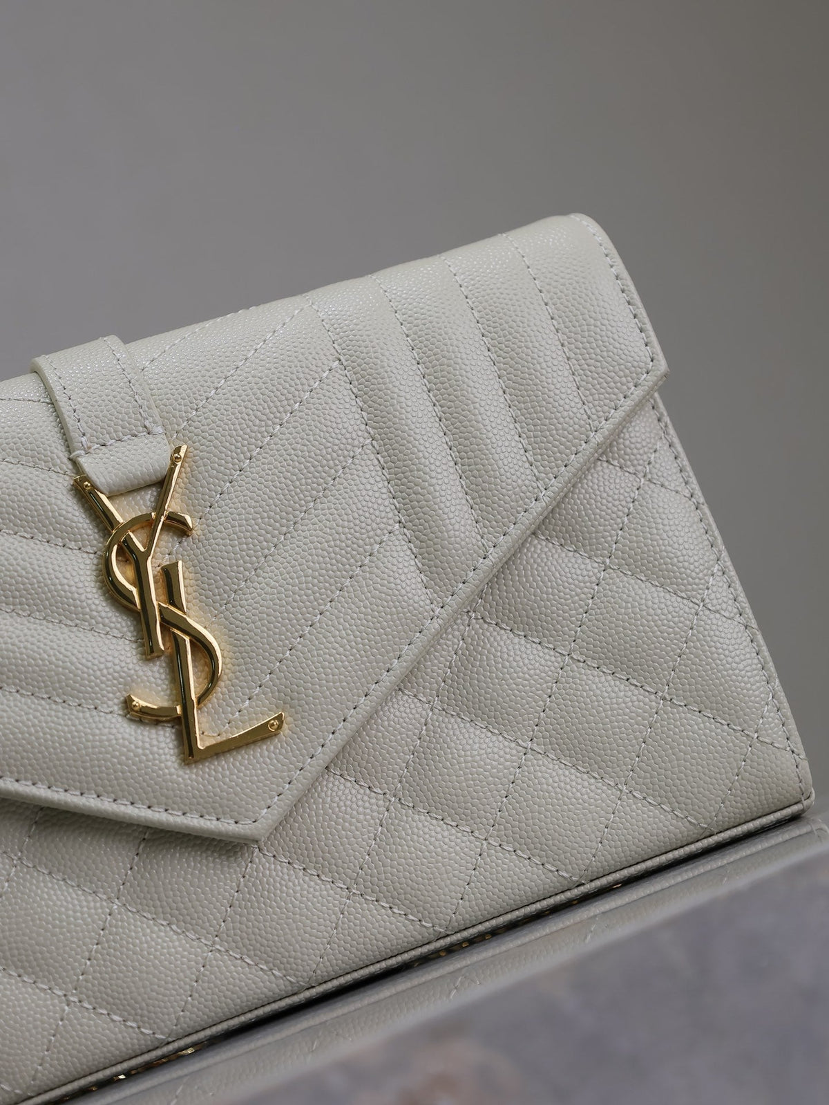 Saint Laurent Envelope Chain Bag 22 in White Lambskin Gold Hardware
