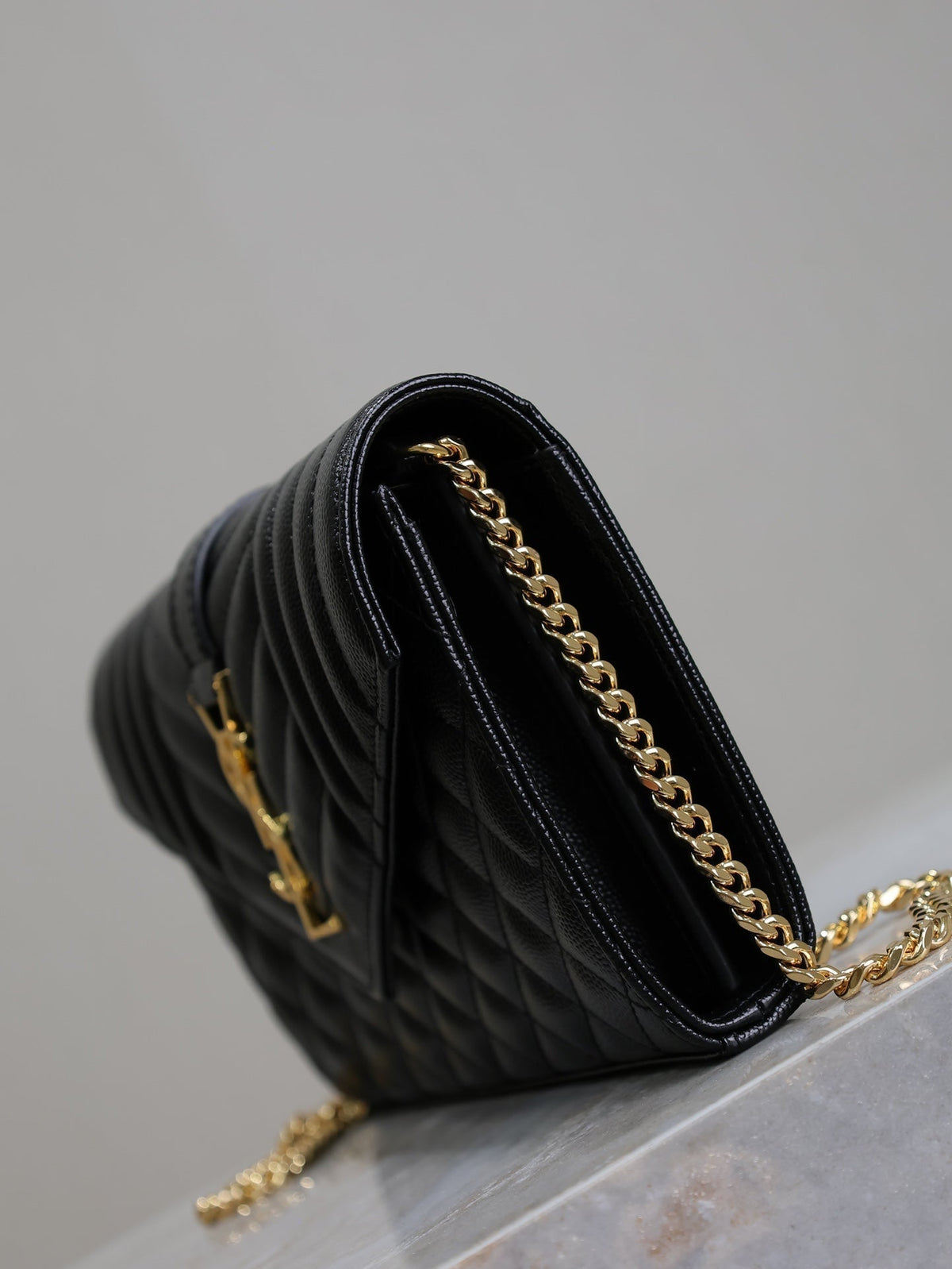 Saint Laurent Envelope Chain Bag 22 in Black Lambskin Gold Hardware