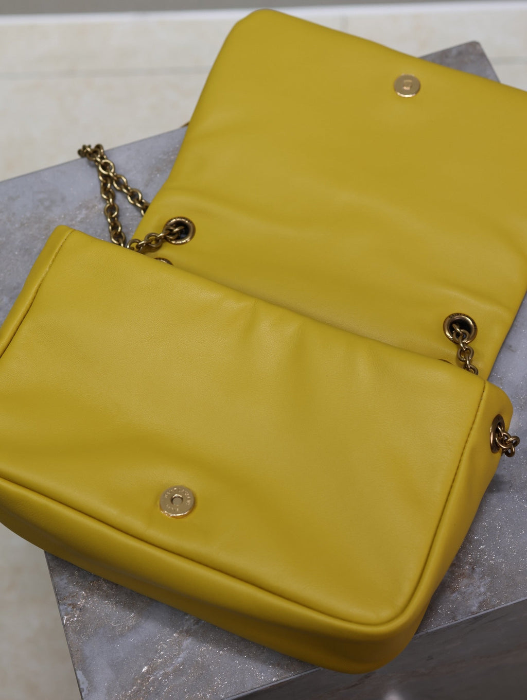 Saint Laurent Jamie 4.3 Mini Bag 20 in Mustard Yellow Lambskin Copper Hardware