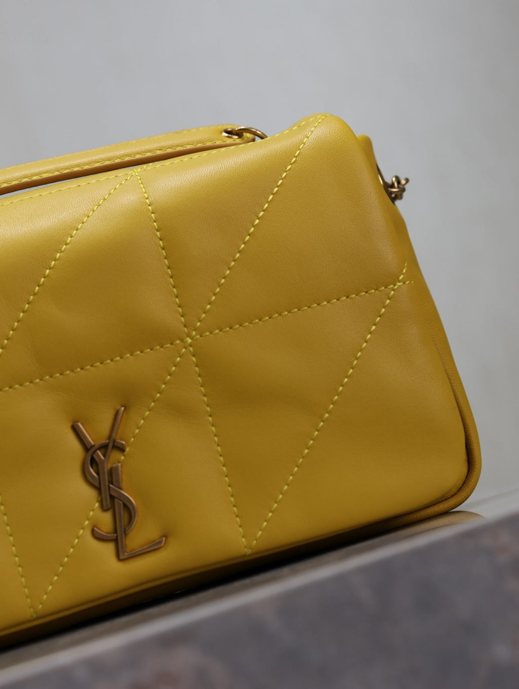 Saint Laurent Jamie 4.3 Mini Bag 20 in Mustard Yellow Lambskin Copper Hardware