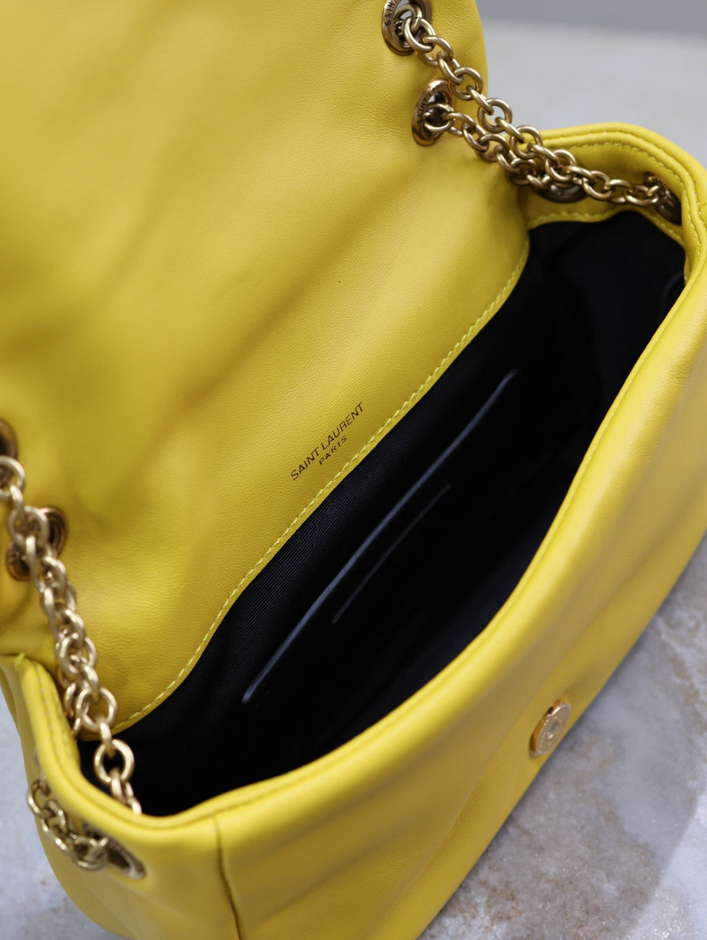 Saint Laurent Jamie 4.3 Mini Bag 20 in Mustard Yellow Lambskin Copper Hardware