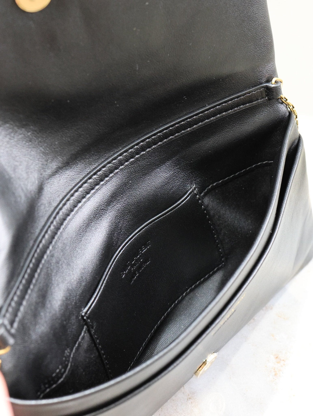 Saint Laurent Calypso Pouch 24 in Black Lambskin Gold Logo