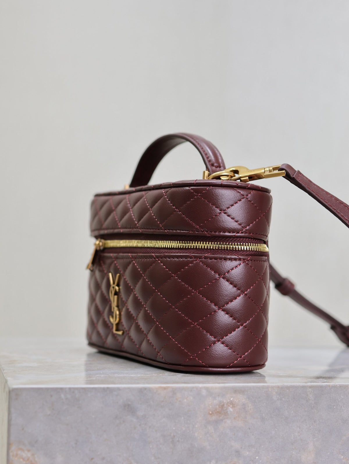 Saint Laurent Gaby Mini Vanity 18 in Auburn Red Lambskin Gold Hardware Bag