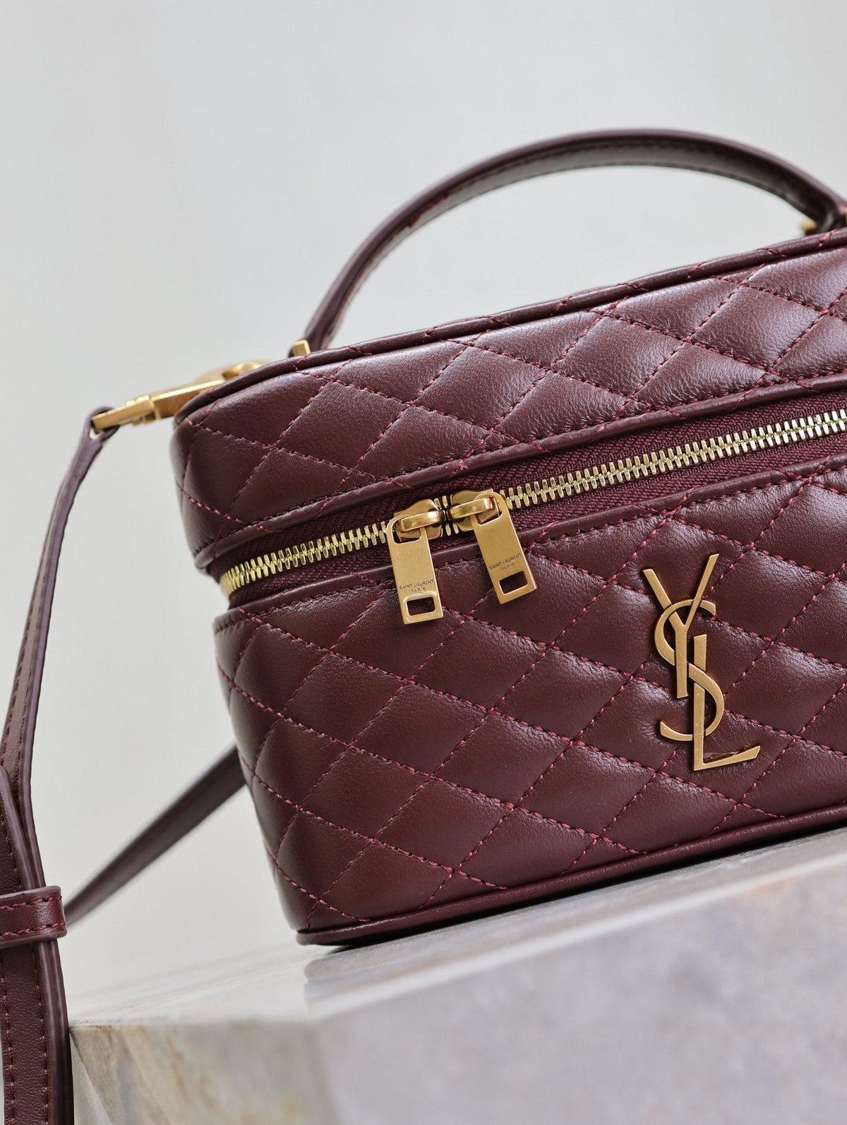 Saint Laurent Gaby Mini Vanity 18 in Auburn Red Lambskin Gold Hardware Bag