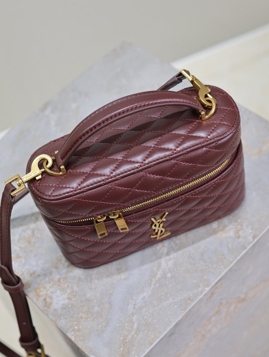 Saint Laurent Gaby Mini Vanity 18 in Auburn Red Lambskin Gold Hardware Bag