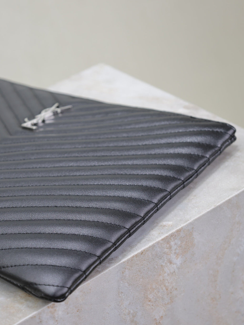 Saint Laurent Clutch 36 in Black Quilted Calfskin Silver Buckle