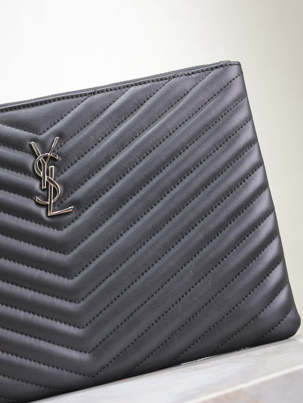 Saint Laurent Clutch 30 in Black Quilted Calfskin Silver Buckle