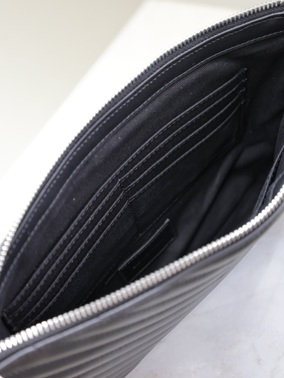 Saint Laurent Clutch 30 in Black Quilted Calfskin Silver Buckle