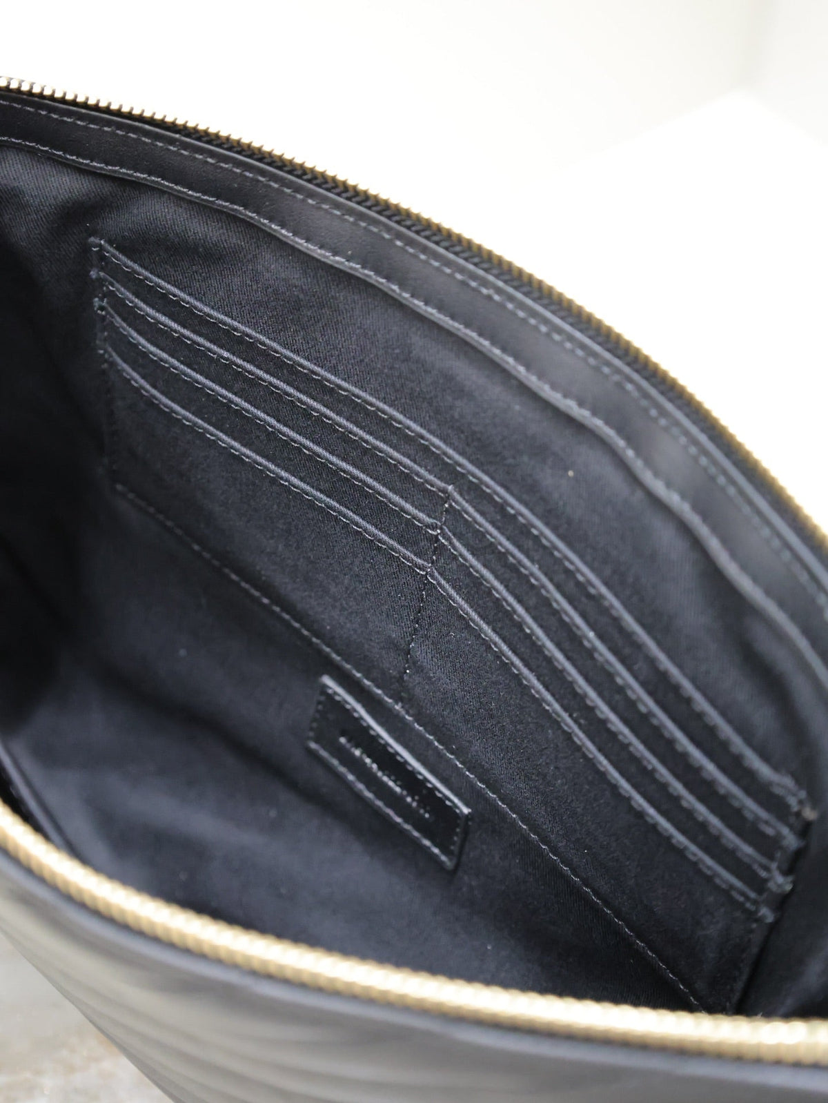 Saint Laurent Clutch 36 in Black Quilted Calfskin Gold Buckle