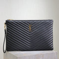 Saint Laurent Clutch 36 in Black Quilted Calfskin Gold Buckle