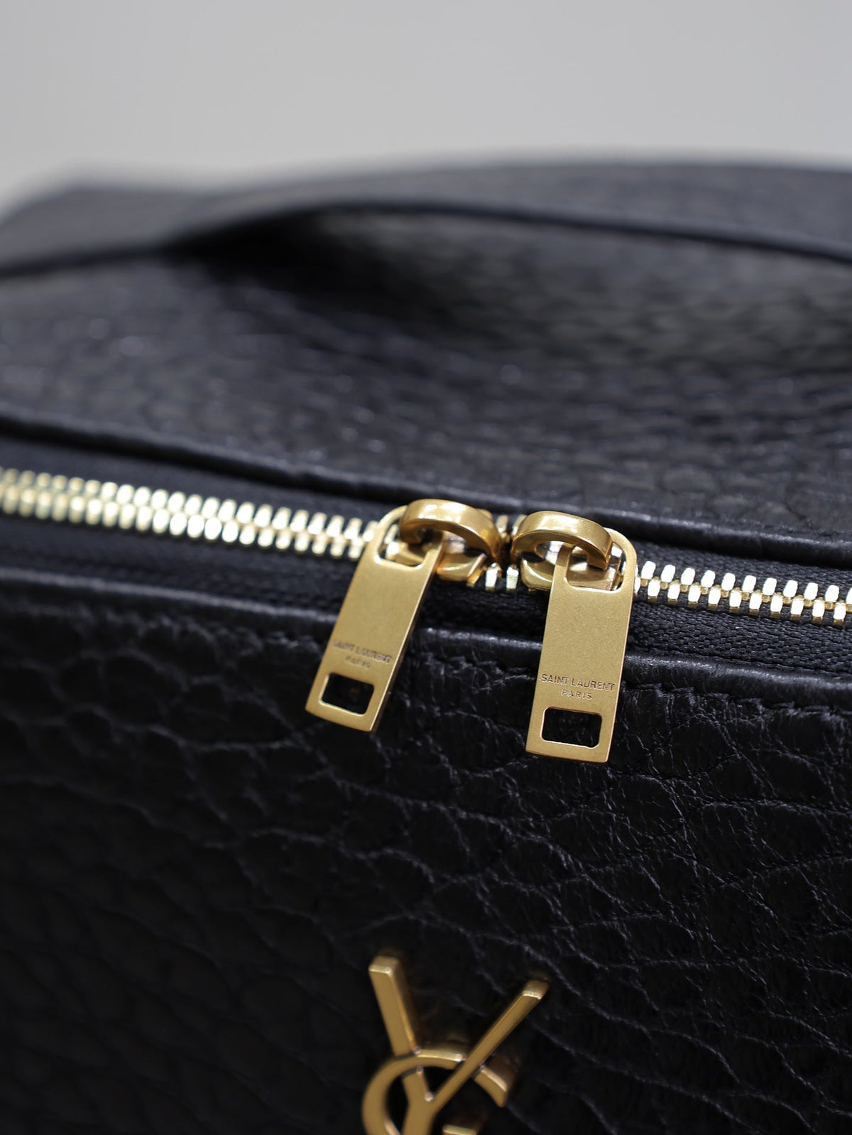 Saint Laurent Comestic Pouch in Black Lambskin Gold Logo