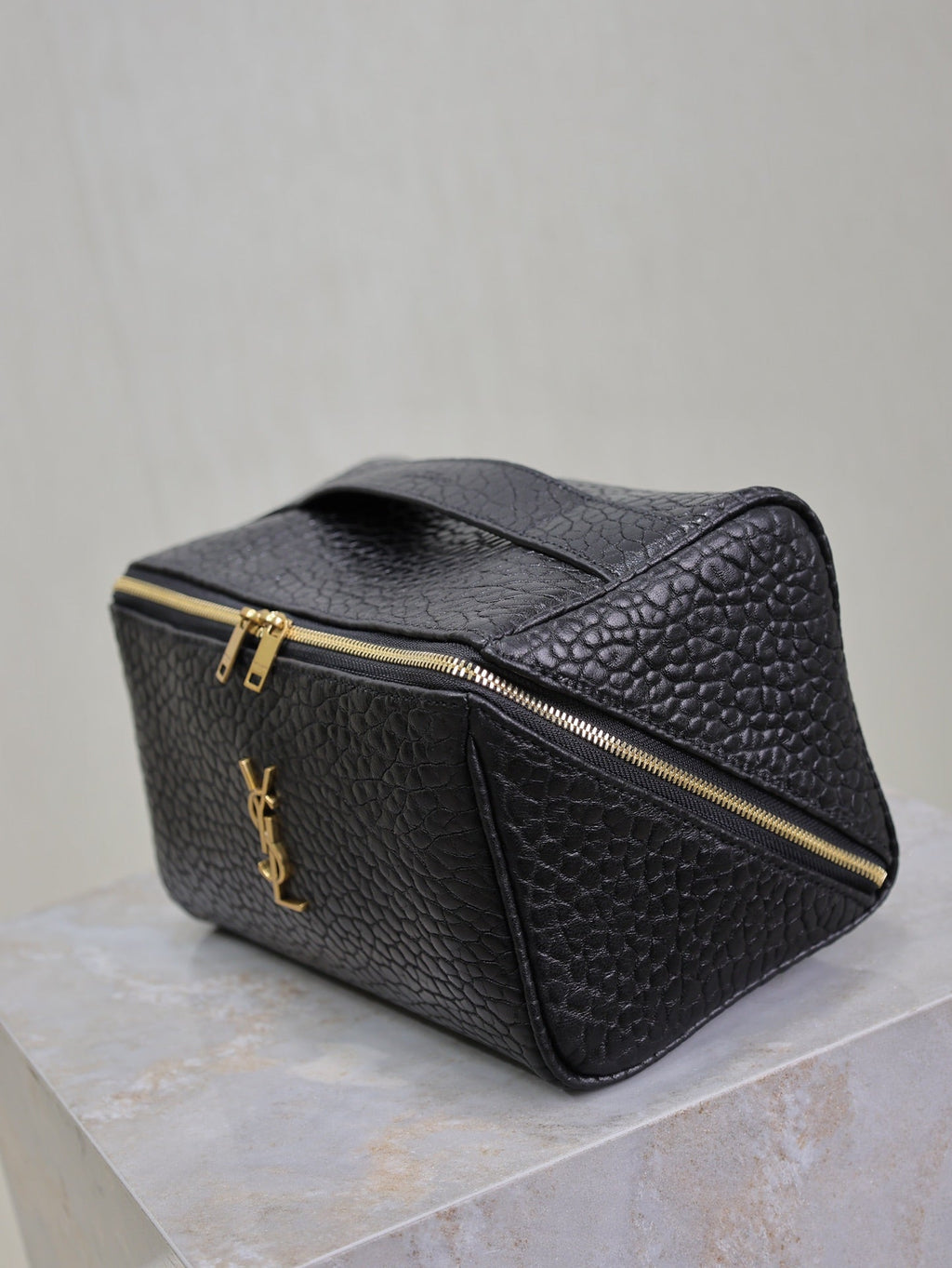 Saint Laurent Comestic Pouch in Black Lambskin Gold Logo