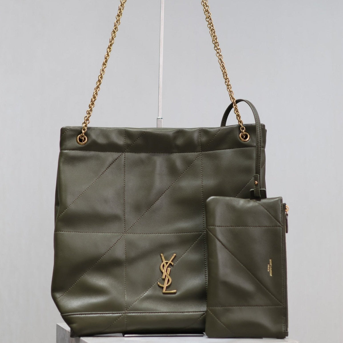 Saint Laurent Jamie Pochon 38 in Army Green Lambskin Gold Hardware Bag