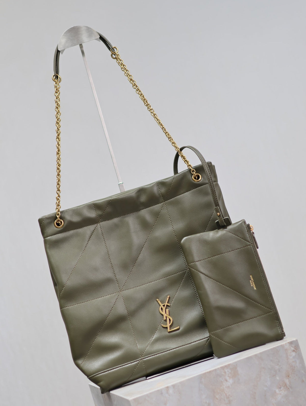 Saint Laurent Jamie Pochon 38 in Army Green Lambskin Gold Hardware Bag
