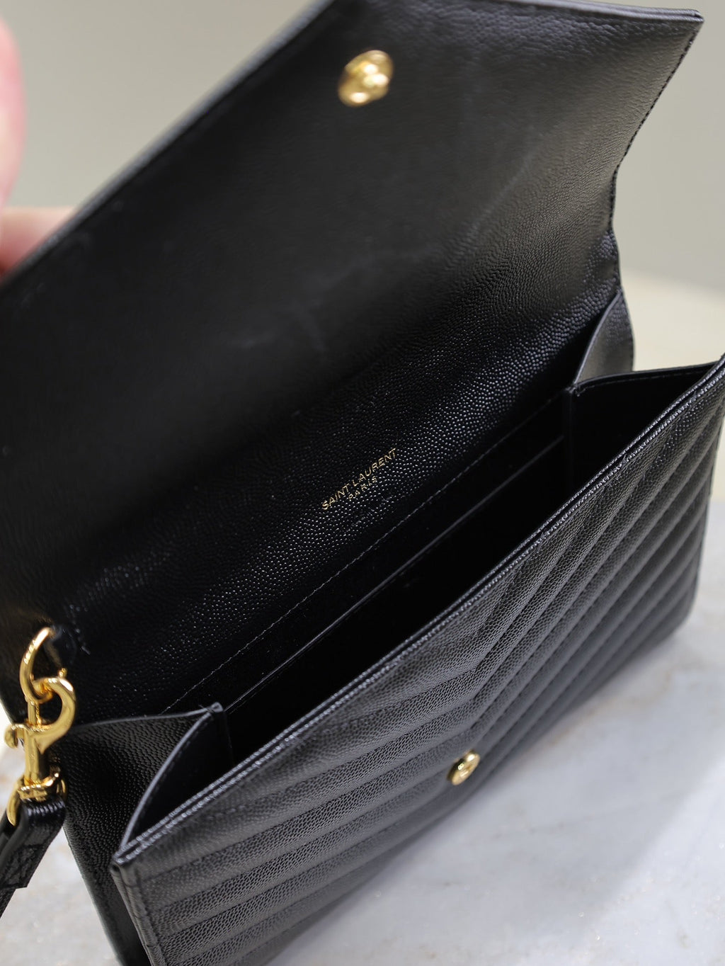 Saint Laurent Cassandre Clutch 21 in Black Lambskin Gold Hardware