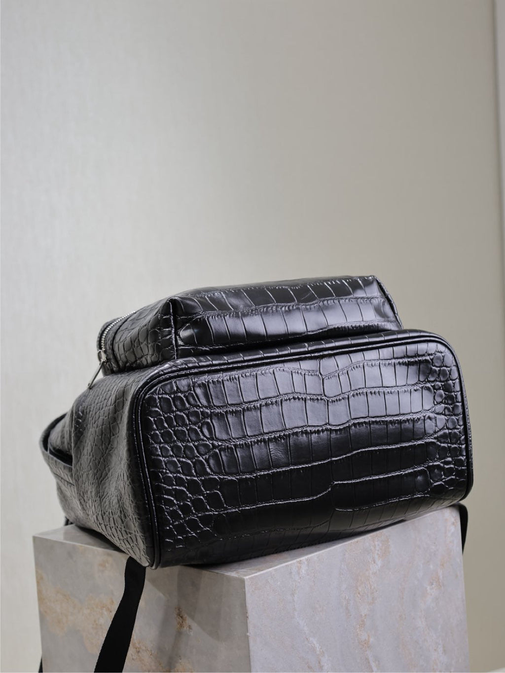 Saint Laurent City Backpack 38 in Black Crocodile Embossed Calfskin