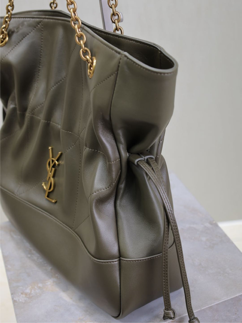 Saint Laurent Jamie Large Pochon 34 in Uniform Green Lambskin Copper Hardware Bag