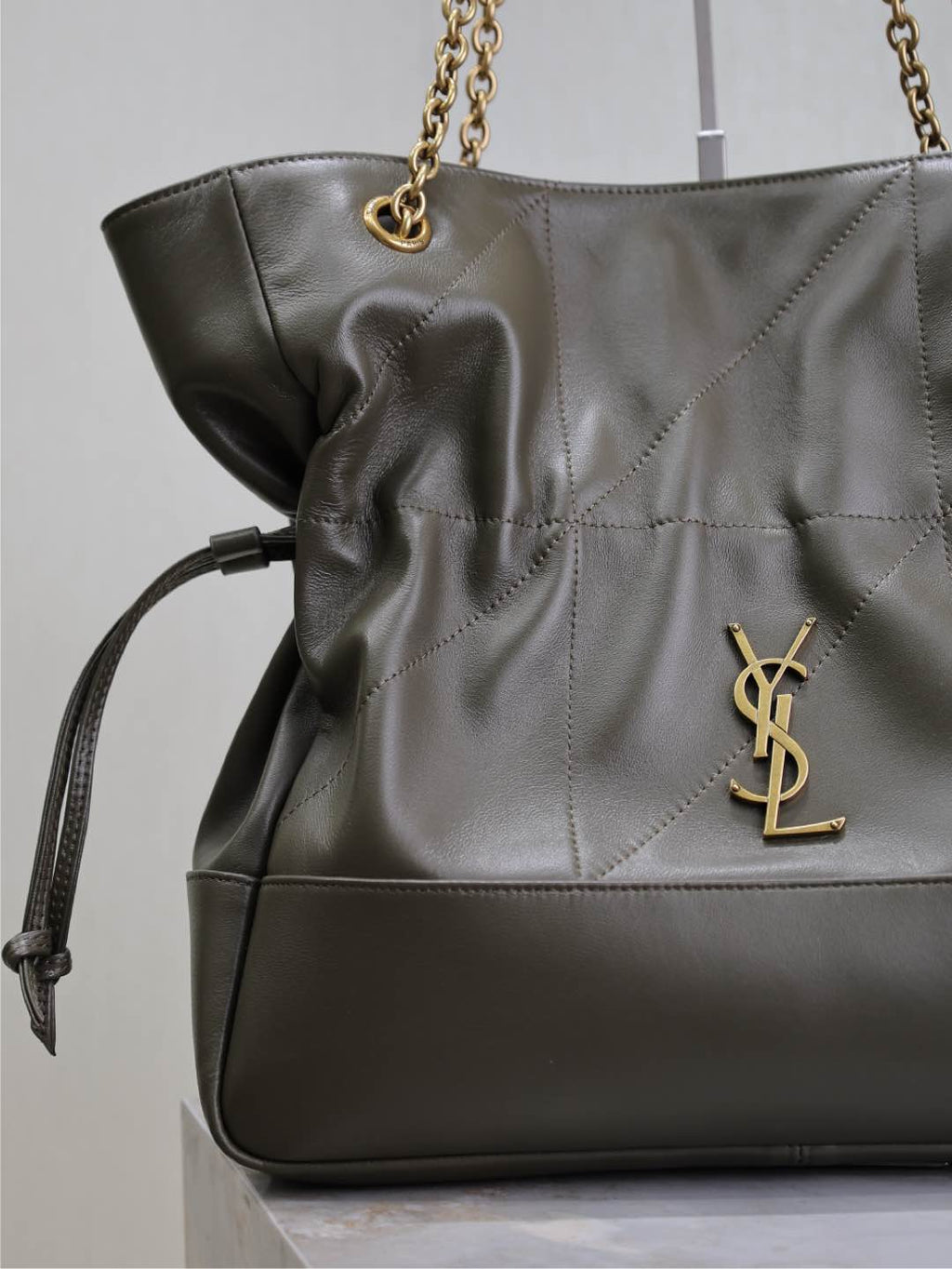 Saint Laurent Jamie Large Pochon 34 in Uniform Green Lambskin Copper Hardware Bag
