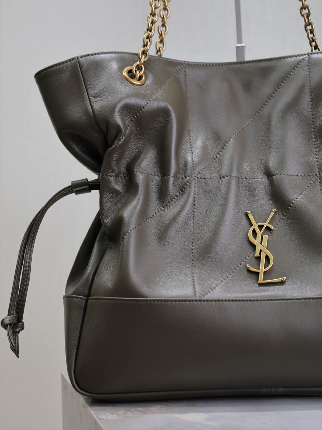 Saint Laurent Jamie Large Pochon 34 in Uniform Green Lambskin Copper Hardware Bag