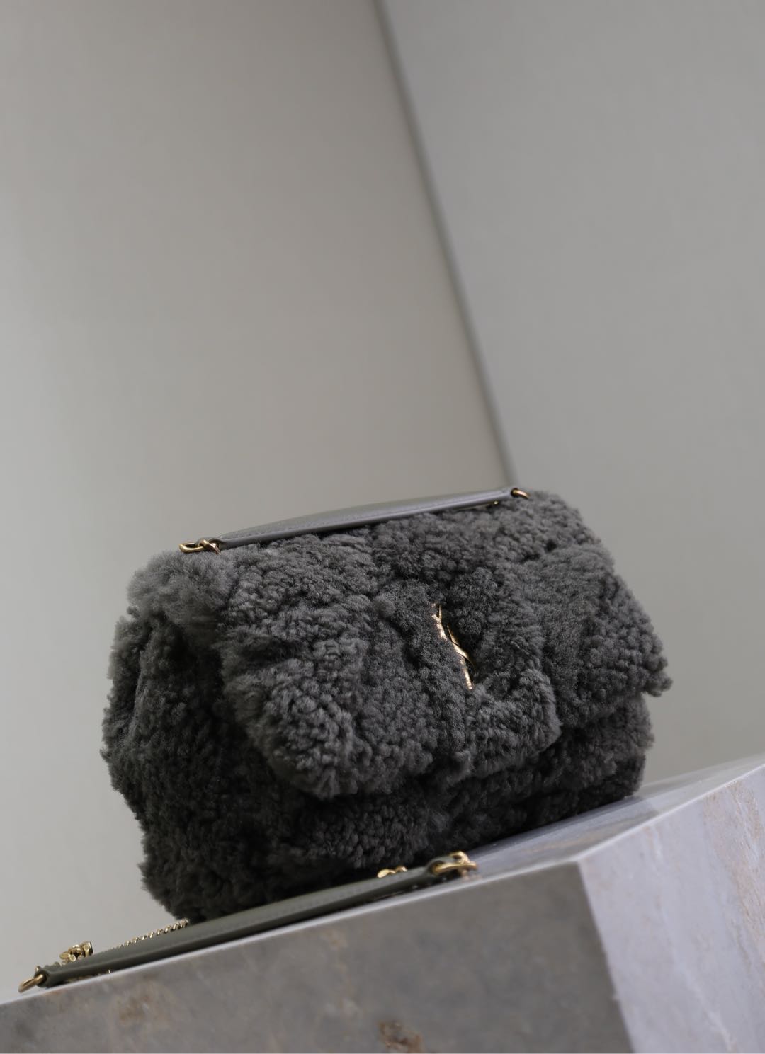 Saint Laurent Jamie Bag 20 in Dark Gray Lamb Wool