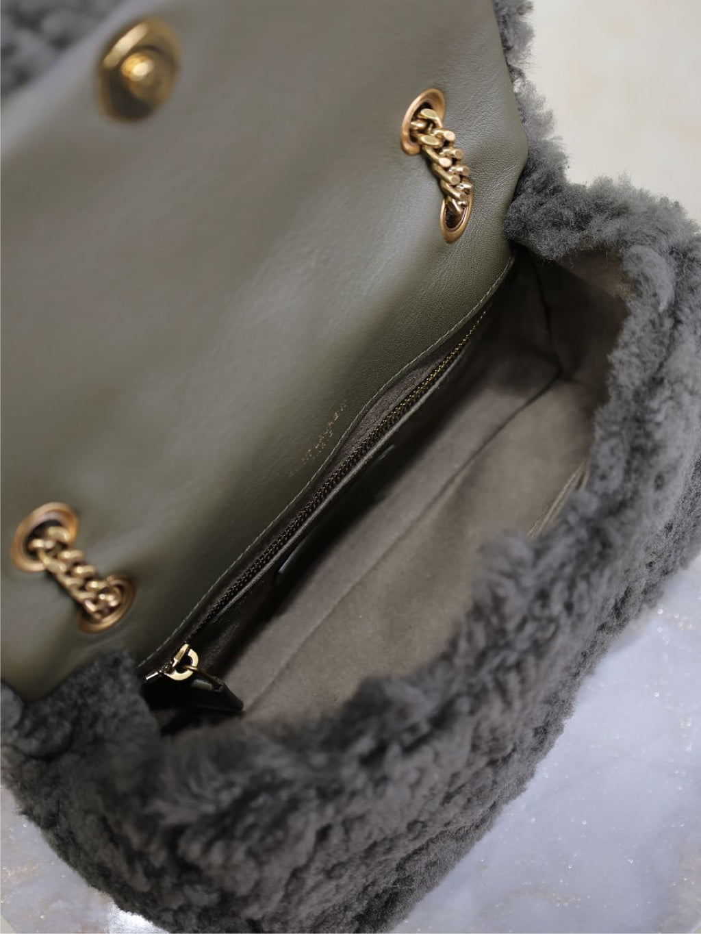 Saint Laurent Jamie Bag 20 in Dark Gray Lamb Wool