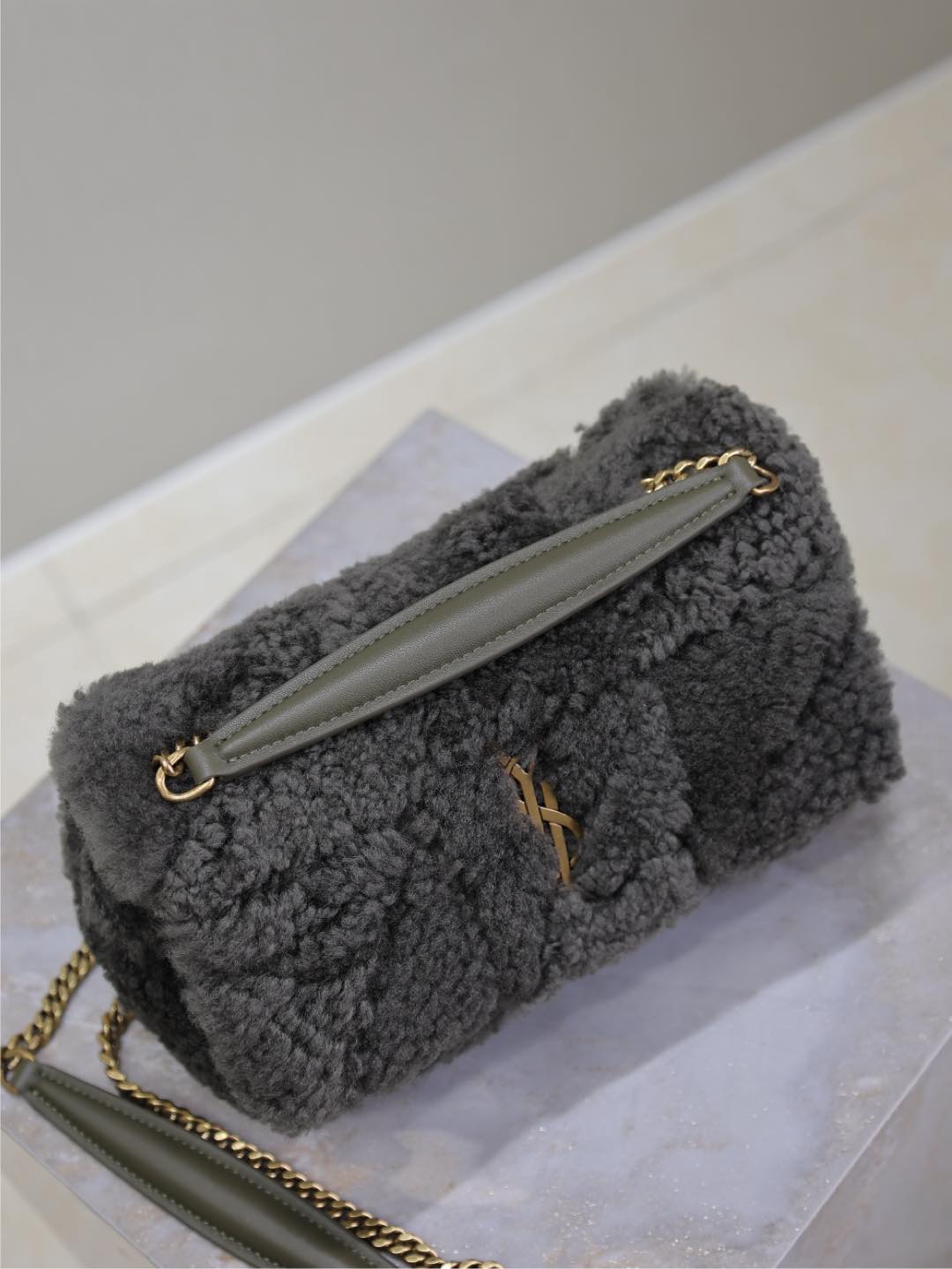 Saint Laurent Jamie Bag 20 in Dark Gray Lamb Wool