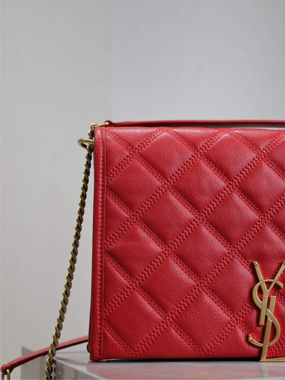 Saint Laurent Becky 25 in Red Quilted Lambskin Gold Hardware Bag