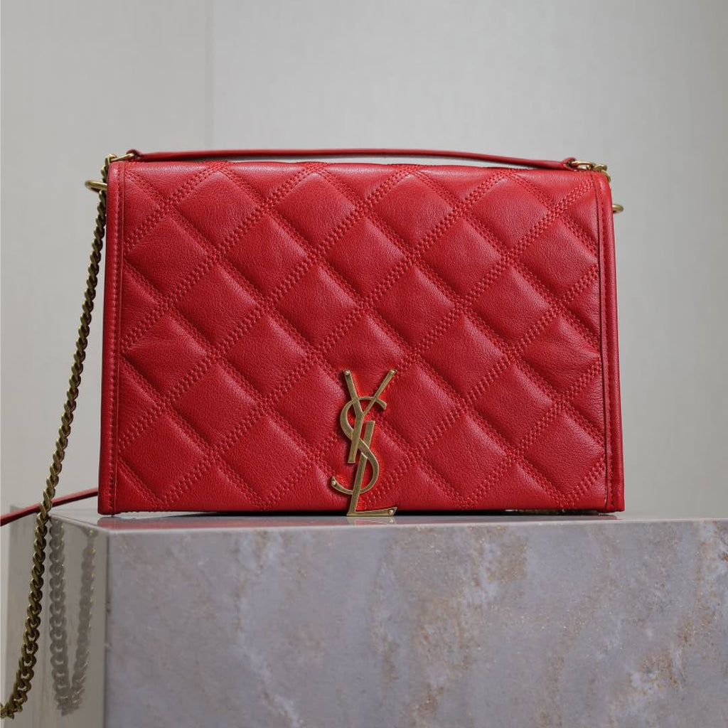 Saint Laurent Becky 25 in Red Quilted Lambskin Gold Hardware Bag
