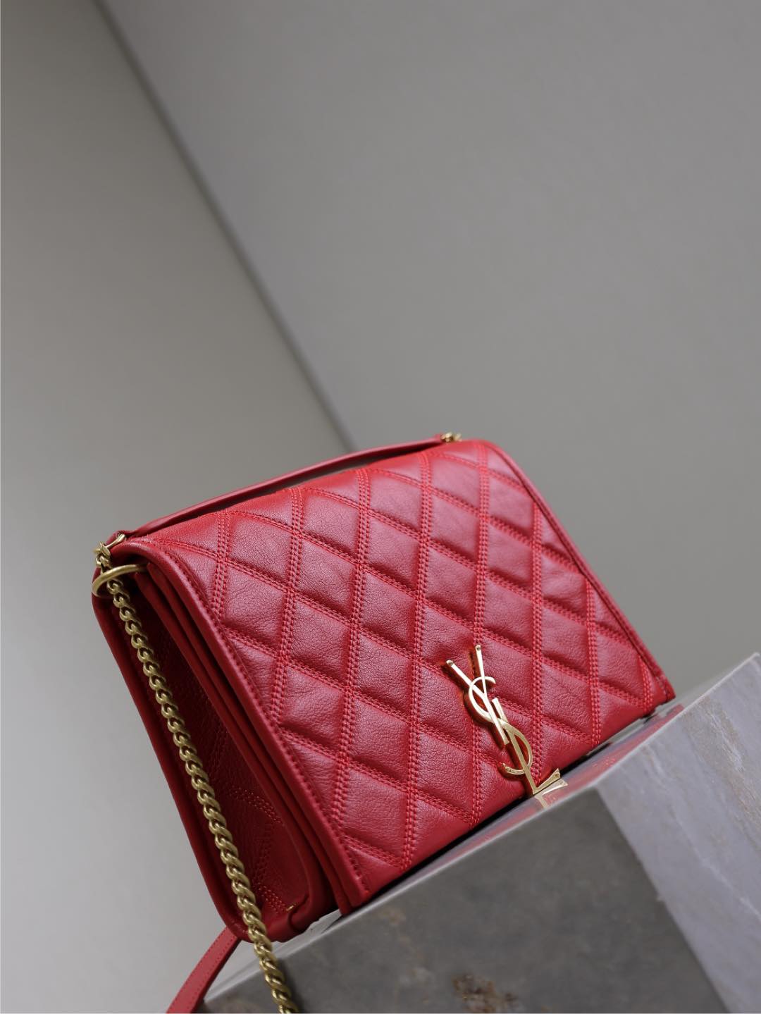 Saint Laurent Becky 25 in Red Quilted Lambskin Gold Hardware Bag