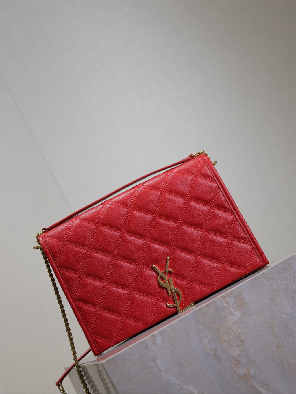 Saint Laurent Becky 25 in Red Quilted Lambskin Gold Hardware Bag