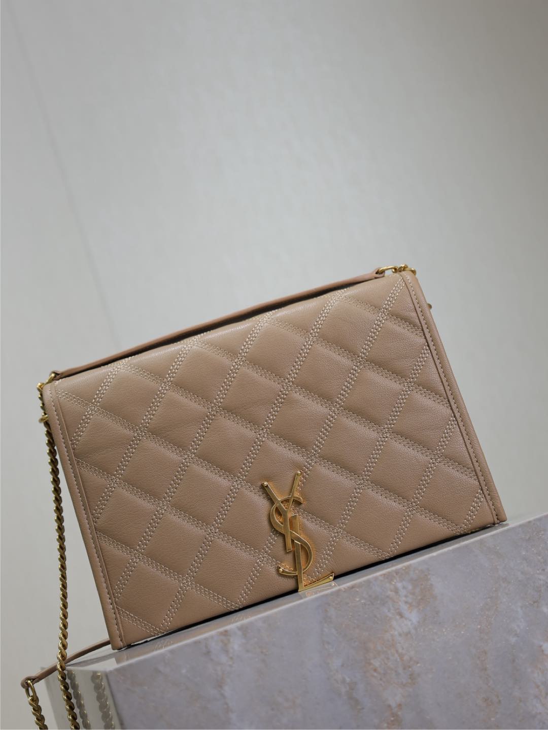 Saint Laurent Becky 25 in Medium Brown Quilted Lambskin Gold Hardware Bag