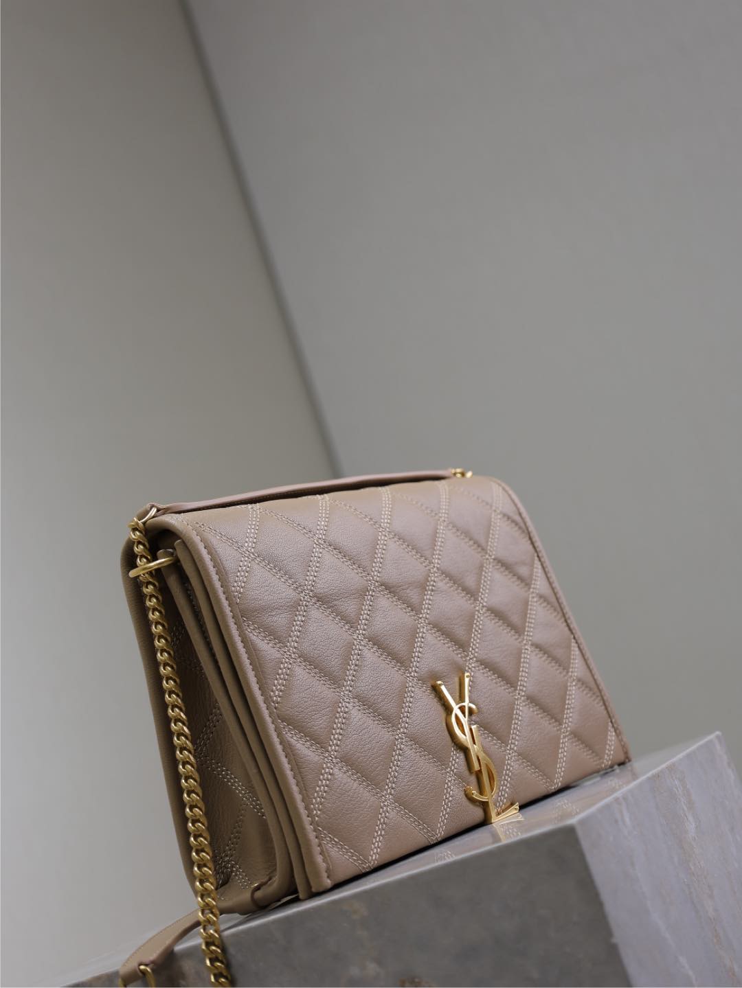 Saint Laurent Becky 25 in Medium Brown Quilted Lambskin Gold Hardware Bag