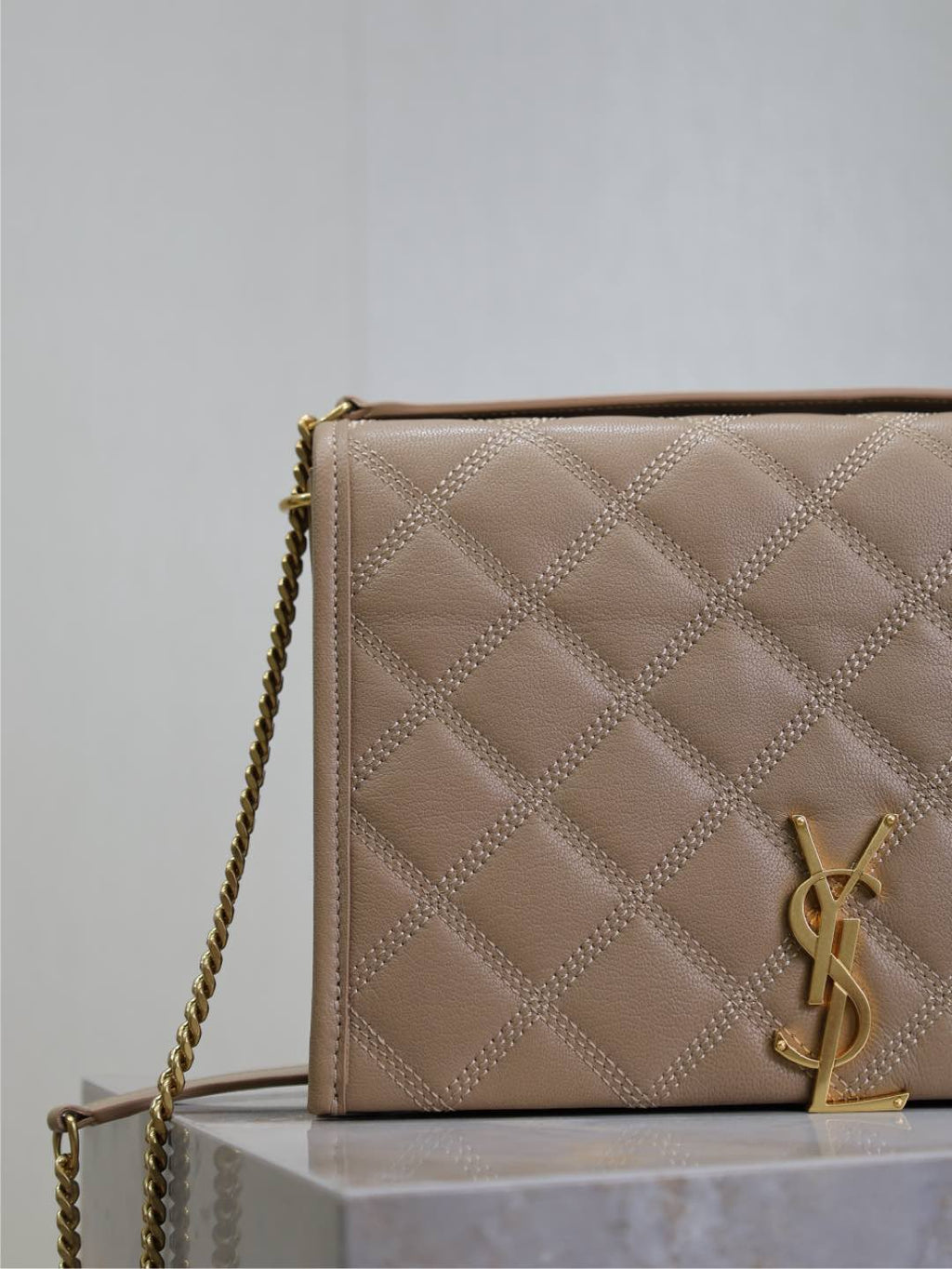 Saint Laurent Becky 25 in Medium Brown Quilted Lambskin Gold Hardware Bag