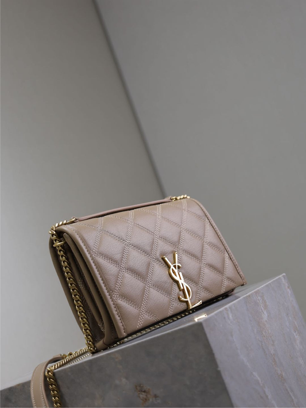 Saint Laurent Becky 22 in Medium Brown Quilted Lambskin Gold Hardware Bag