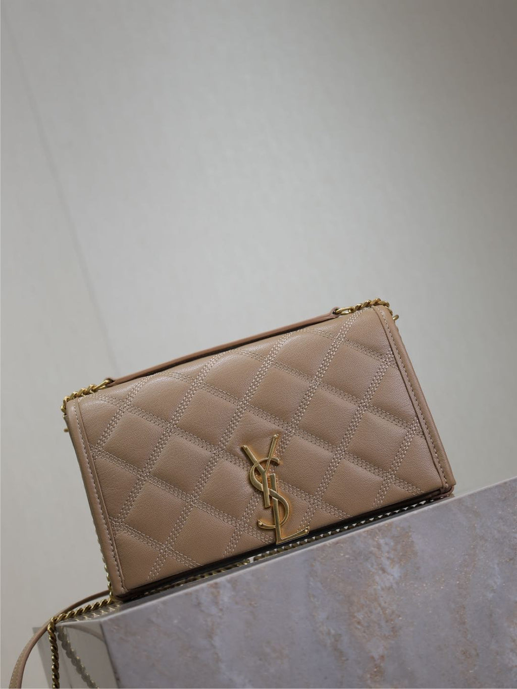 Saint Laurent Becky 22 in Medium Brown Quilted Lambskin Gold Hardware Bag
