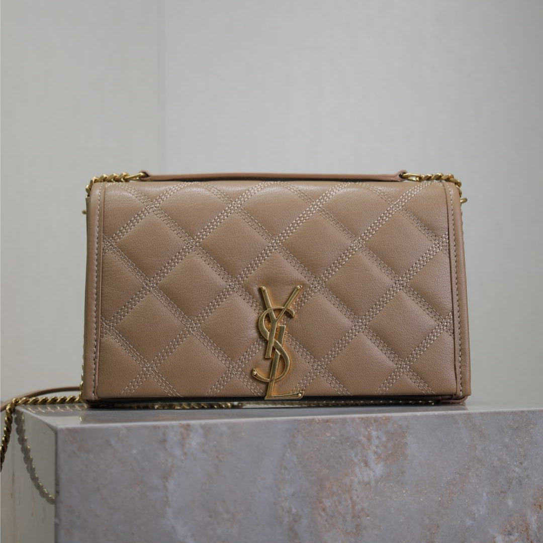 Saint Laurent Becky 22 in Medium Brown Quilted Lambskin Gold Hardware Bag