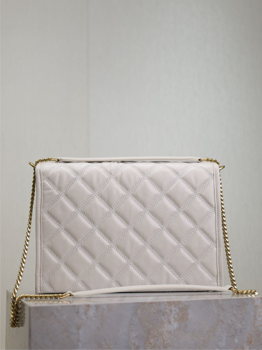 Saint Laurent Becky 26 in White Quilted Lambskin Gold Hardware Bag