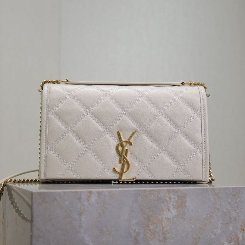 Saint Laurent Becky 22 in White Quilted Lambskin Gold Hardware Bag