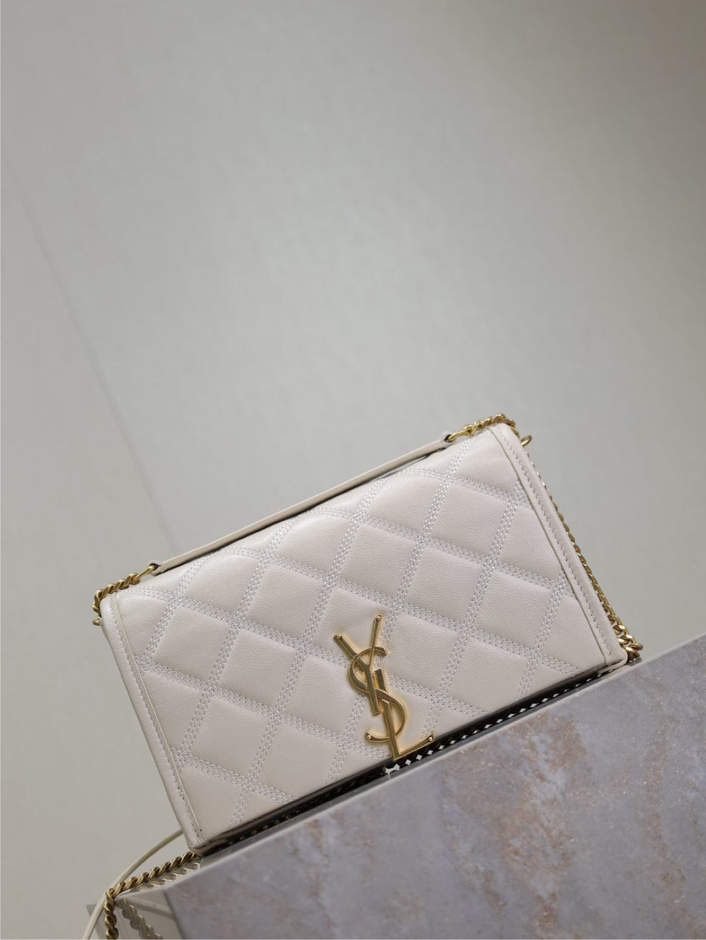 Saint Laurent Becky 22 in White Quilted Lambskin Gold Hardware Bag